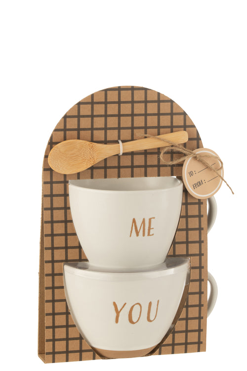 J-Line kop You & Me + lepel - keramiek - wit - giftbox van 2 stuks - vtwonen shop