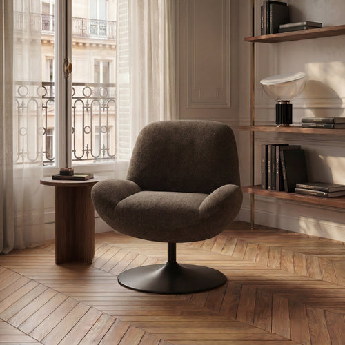 Premium Interiors - Draaistoel RETRO - krullend fluweel espressobruin 71cm