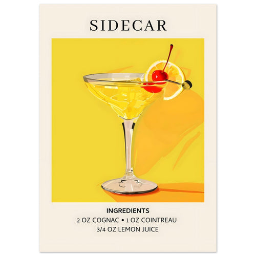 Artfulprints  Sidecar cocktail II - Ingrediënten   poster 50x70 cm