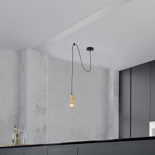 Spinny Plafondhanger, hout en zwart metaal