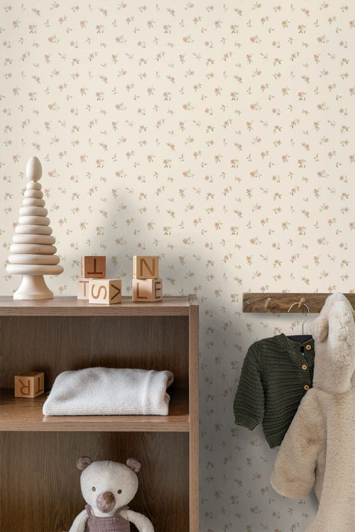 ESTAhome behang vintage bloemetjes beige, roze en groen - 50 x 900 cm - 132219