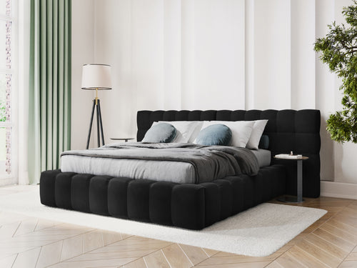 Cosmopolitan Design Opbergbed met dubbel hoofdbord Bali 140x200cm, flueel, zwart - 230x200x100cm