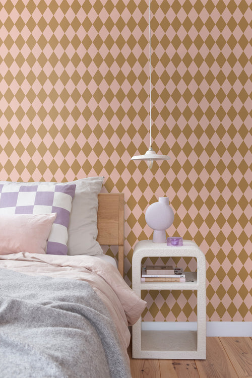 ESTAhome behang ruiten bruin en roze - 50 x 900 cm - 131600 - vtwonen shop