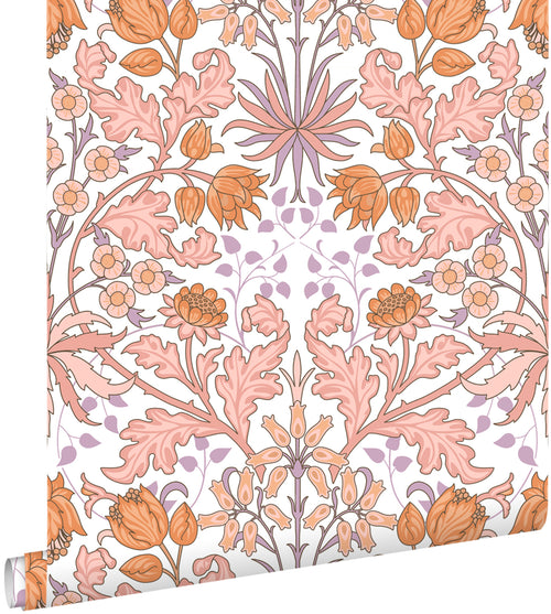 ESTAhome behang vintage bloemen in art nouveau stijl roze, oranje en paars - 50 x 900 cm - 131177 - vtwonen shop