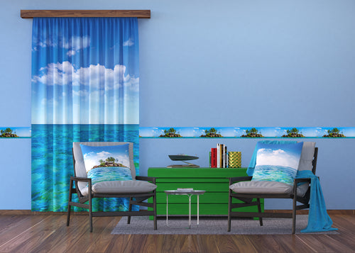 Sanders & Sanders zelfklevende behangrand eiland blauw, bruin en groen - 500 x 14 cm - 600058