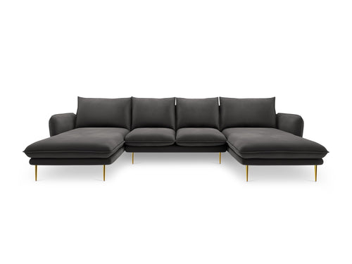 Cosmopolitan Design Panoramische bank Vienna 6-zits, flueel, donkergrijs - 170x350x95cm