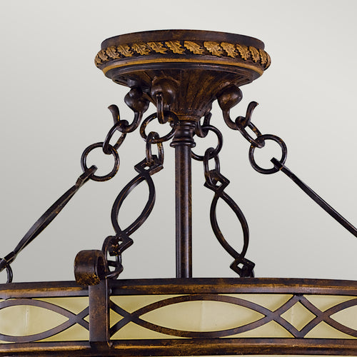 Elstead Drawing Room - 3-lichts semi-inbouw plafondlamp walnoot, E27