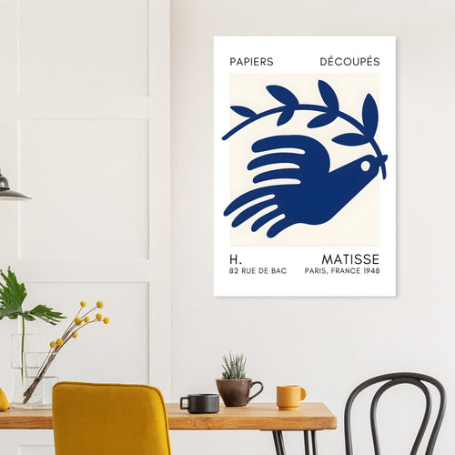 Artfulprints Poster Matisse – Peace dove navy blue II   - 50x70 cm - Blauw