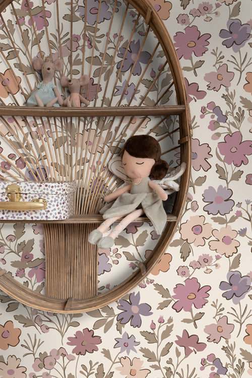 ESTAhome behang bloemetjes paars, roze en wit - 53 cm x 10.05 m - 131323 - vtwonen shop