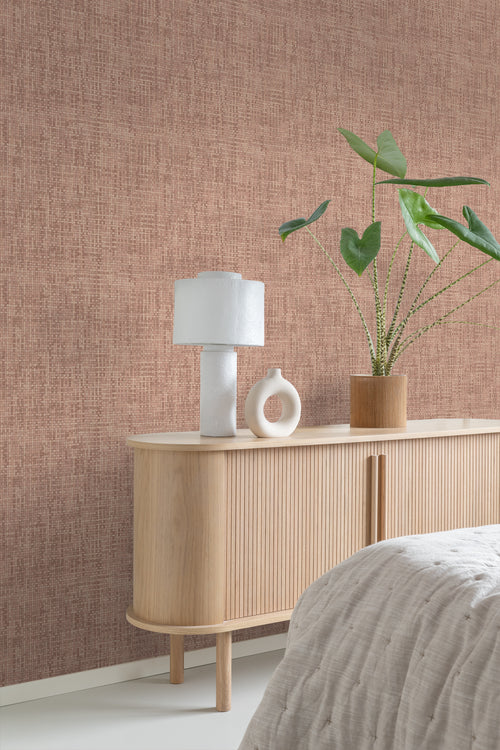 Origin Wallcoverings behang geweven linnenstructuur terracotta roze - 50 x 900 cm - 348054 - vtwonen shop