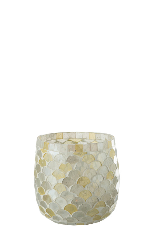 J-Line windlicht Mozaiek - glas - wit/lichtgeel - medium