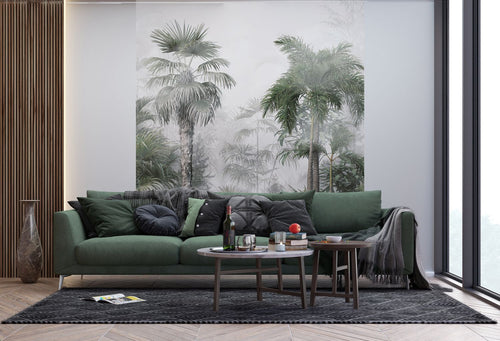 Sanders & Sanders fotobehang tropisch landschap met palmbomen donkergroen en grijs - 270 x 225 cm - 601198 - vtwonen shop