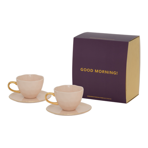 Urban Nature Culture Good Morning kopje Cappuccino/Tea en bord Papaya/Old Pink, set van 4, in cadeauverpakking - 22.5 * 20.5 * 13.5 CM - vtwonen shop