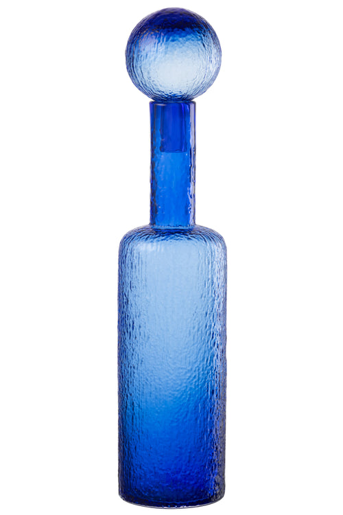 J-Line decoratie Fles Reliëf - glas - transparant/blauw - large