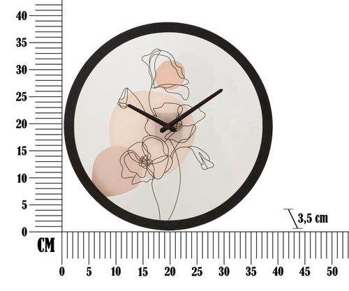 Rond wandklok bloem van hout en glas Ø 40x3,5 cm