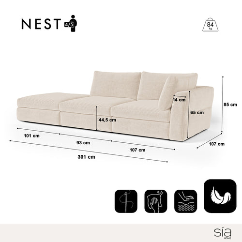 Sia Home - Modulaire bank NEST - Zacht aanvoelende geweven stof - Beige - 301 CENTIMETERScm