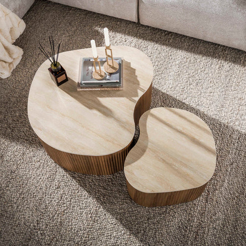 Giga Living Salontafel Ceramo Medio - Rond Travertin - Set Van 2