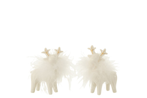 J-Line kerstfiguur  Eland - porselein - goud/wit - small - 2 stuks