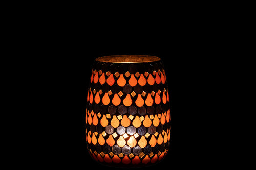 J-Line windlicht Mozaiek Druppel - glas - oranje/blauw - medium