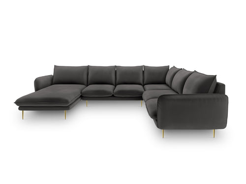 Cosmopolitan Design Panoramische hoekbank rechts Vienna 7-zits, flueel, donkergrijs - 235x330x95cm