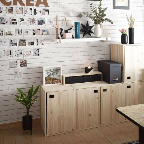 Meubel 1 deur met 1 in hoogte verstelbare plank - Licht hout - 37,3x37,3x53,5 cm