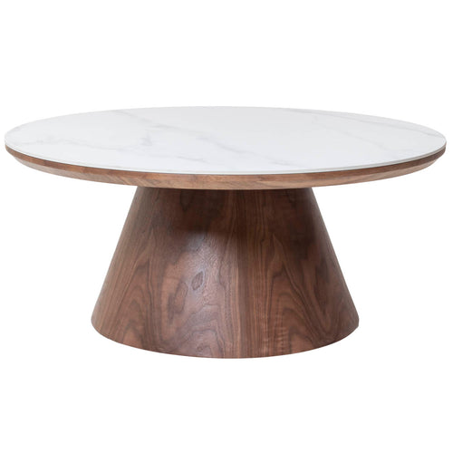Giga Meubel Salontafel Alba - Rond Walnoot Hout/Keramisch - 80x80x35cm - vtwonen shop