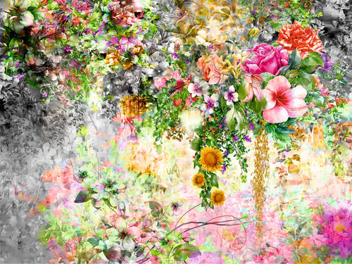 Sanders & Sanders fotobehang bloemen grijs, roze en groen - 375 x 270 cm - 600502