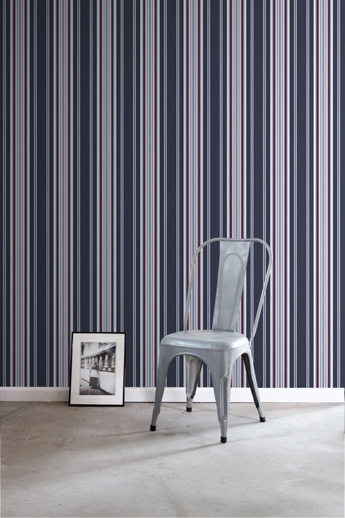 ESTAhome behang strepen marine blauw en rood - 53 cm x 10.05 m - 136419