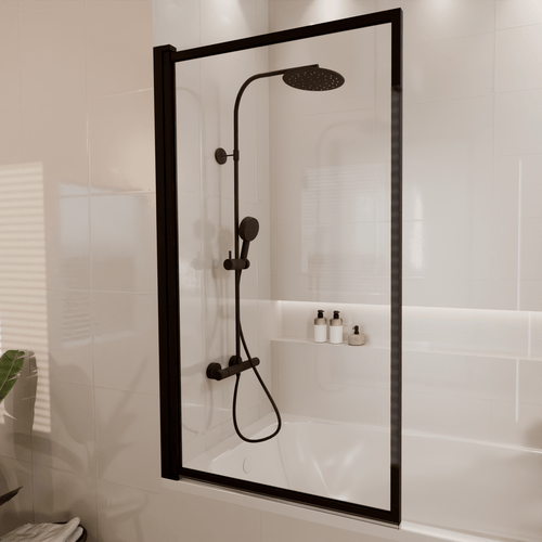 LOMAZOO badwand Salvador - draaibaar - anti kalk nano coating - helder glas - zwart - 80 x 140 cm