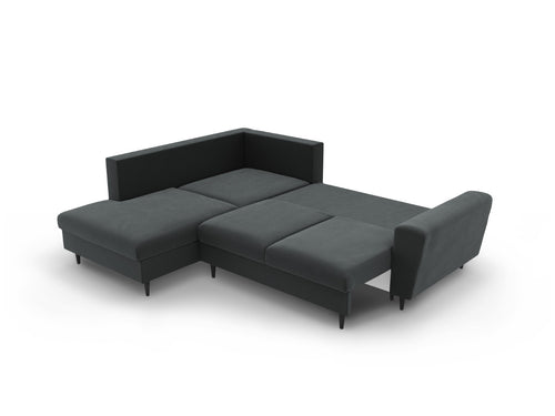 Cosmopolitan Design Uitklapbare hoekbank links met opbergdoos Kyoto 5-zits, flueel donkergrijs - 194x243x88cm