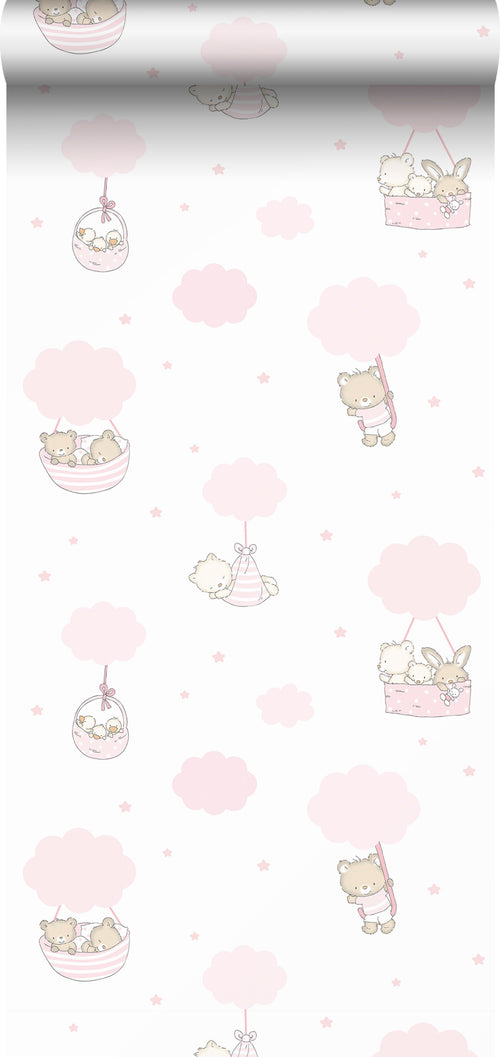 Sanders & Sanders behang dieren roze en wit - 53 cm x 10 m - 640446