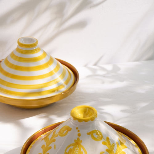 J-Line tajine Granada Stripes - keramiek - wit/geel