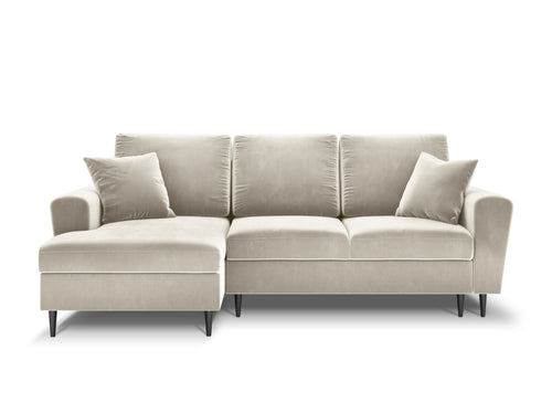 Cosmopolitan Design Uitklapbare hoekbank links met opbergdoos Kyoto 4-zits, flueel, lichtbeige - 145x241x88cm