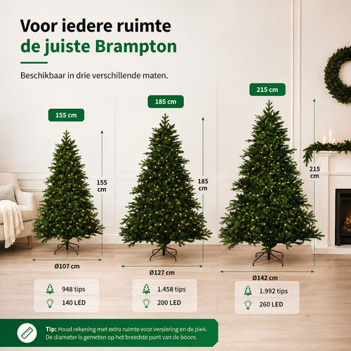 Black Box Trees Brampton Kunstboom - Kerstboom voor Kerstversiering in Huis - LED Boom met Verlichting en Scharnierconstructie voor Snelle Montage -