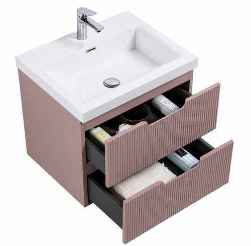Badplaats Badkamermeubel Thermis 60 cm – Mat Roze – Badmeubel met Kolomkast