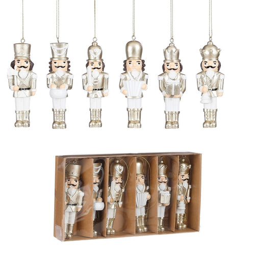 Mica Decorations Kerst Ornament Notenkraker - Set 6 stuks - L4 x B2 x H11 cm - Polyester - Goud