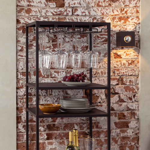 WOOOD multifunctioneel wijn-/drankenrek Reese - Metaal - Donkerbruin - 185x45x40