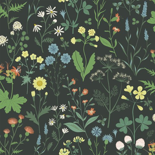 ESTAhome behang veldbloemen multicolor op zwart - 53 cm x 10.05 m - 139392