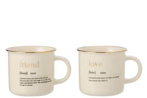 J-Line mok Boodschap Love Friend - keramiek - goud - 2 stuks - vtwonen shop