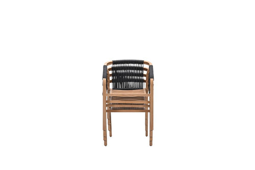 Monti dining fauteuil - light teaklook - rope lava zwart - gobi sand