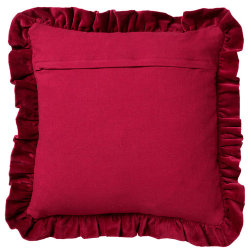 YARA - Sierkussen 45x45 cm - 100% katoen - velvet - met ruches - Red Plum - donkerroze