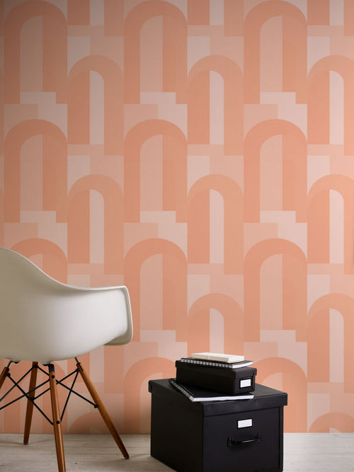 Livingwalls behang art deco motief oranje en beige - 53 cm x 10,05 m - AS-391702 - vtwonen shop