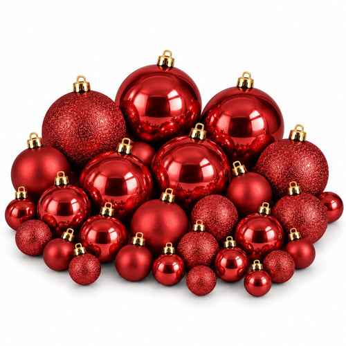 Mica Decorations Kerstballen Rood 46 Stuks - Onbreekbare Kerstballenset van Gerecycled Polystyreen - Diverse Formaten Ø4/6/8 cm - Ideaal voor Kinderen