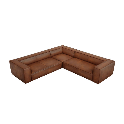 Cosmopolitan Design - Symmetrische hoekbank Turin 5-zits, echt leer bruin - 280x280x68cm