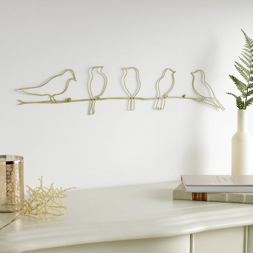 Art for the Home Metal Art - Vogeltjes op draad goud - 60x12,5cm - vtwonen shop