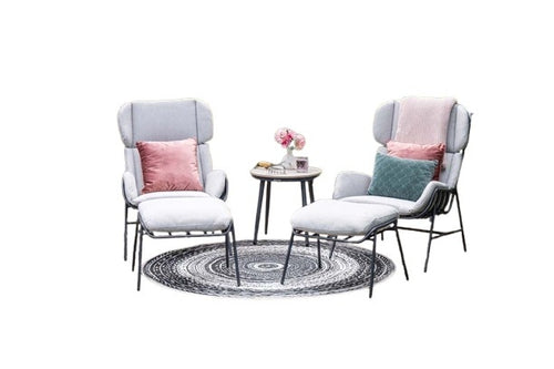 5-delige set - zwart - 2x loungestoel Livorno + voetenbank & tafeltje