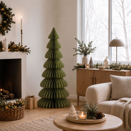 Mica Decorations Papieren Kerstboom - Opvouwbare Kunstkerstboom - H160  x Ø75cm - Kerst Decoratie - FSC Mix - Groen/Goud