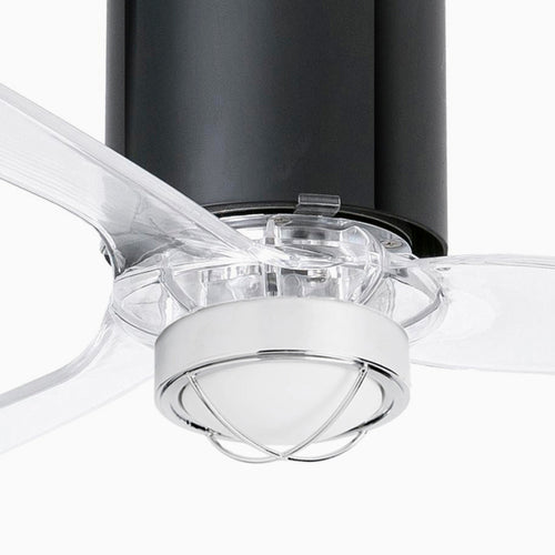 Faro MINI TUBE LED glanzend zwart, transparante plafondventilator met DC-motor, 3000K