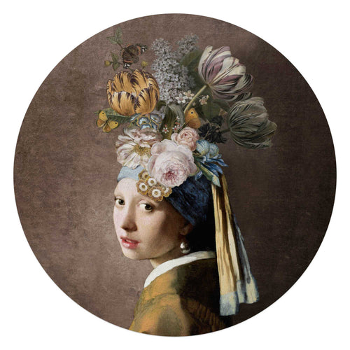 Reinders Pearl Girl Flowers glasschilderij -  meerkleurig/multi color - woonkamer - Ø 70cm
