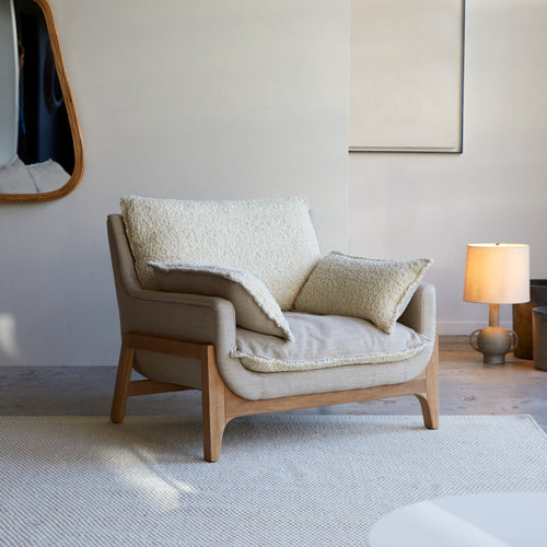 Tikamoon Fauteuil van massief eikenhout en linnen - Beige - vtwonen shop